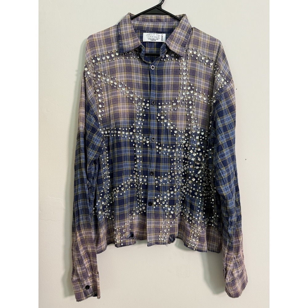 Vale Forever Spider Web Rhinestone Flannel Sz L Grunge Music Festival Street